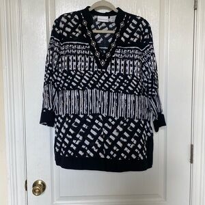 Alfred Dunner Black and White Oversized Polo Sweatshirt